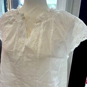 White short sleeve lace women’s peasant top 100% cotton
